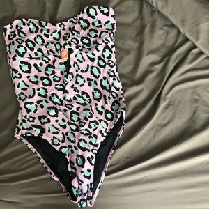 Nookie Beach strapless one piece leopard print XS